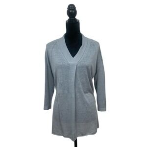 Poetry Women's Size 12 Soft Gray 100% Linen V Neck Tunic Coastal Lagenlook
